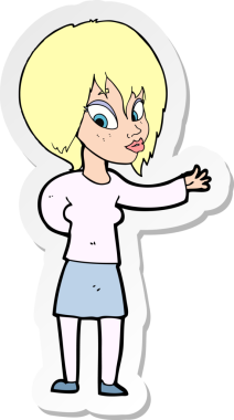 Bir insan tarafından çizilmiş hoş geldin jesti yapan bir karikatür kadını çıkartması.