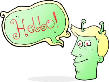 Bir insan tarafından çizilmiş serbest konuşma balonu karikatürü uzaylı adam