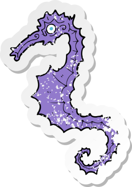 Bir insan tarafından çizilmiş karikatür deniz atının geriletilmiş çıkartması.