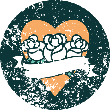 Bir insanın çizdiği çiçekli kalp ve pankartın sembolik dövmeli resmi.