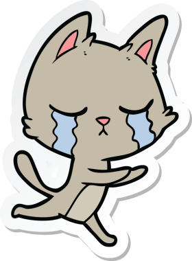 Bir insan tarafından çizilmiş ağlayan çizgi film kedisinin çıkartması.