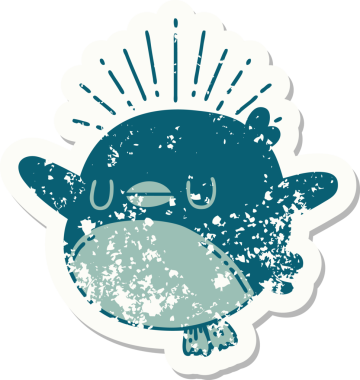 Bir insan tarafından çizilmiş eski bir dövme stili kanat çırpan robin çıkartması.