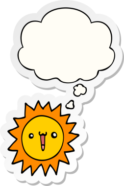 Düşünce baloncuklu karikatür güneşi insan tarafından çizilmiş bir çıkartma.