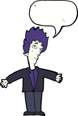 Bir insan tarafından çizilmiş konuşma balonu olan bir vampir adam.