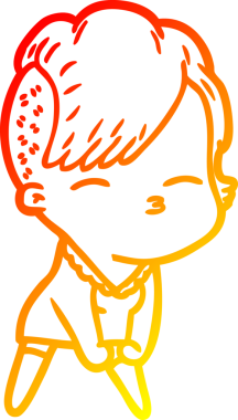 Bir insan tarafından çizilmiş çizgi film karakteri şaşı bir kızın sıcak çizgi çizimi