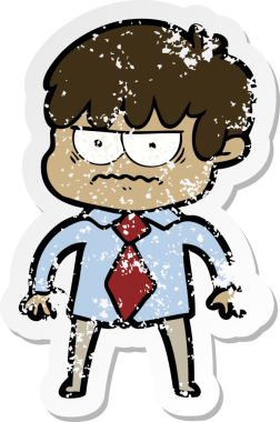 Bir insan tarafından çizilmiş kızgın bir çizgi film çocuğunun sıkıntılı çıkartması.