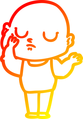 Bir insan tarafından çizilmiş kel bir adamın sıcak çizgi çizimi.