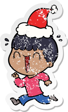 Gülen el, bir insan tarafından çizilmiş Noel Baba şapkası giymiş bir adamın kederli çıkartmasını çizdi.