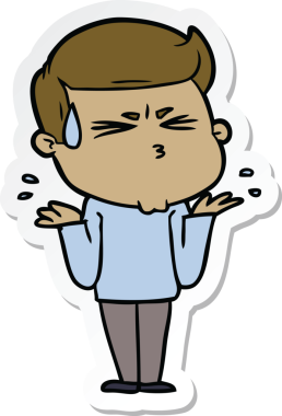 Bir insan tarafından çizilmiş terleyen bir karikatür adamın çıkartması.