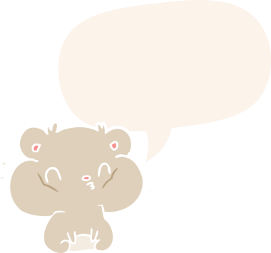 Bir insan tarafından çizilmiş, konuşma balonuyla dolu yanak kesesi olan çizgi film hamsterı.