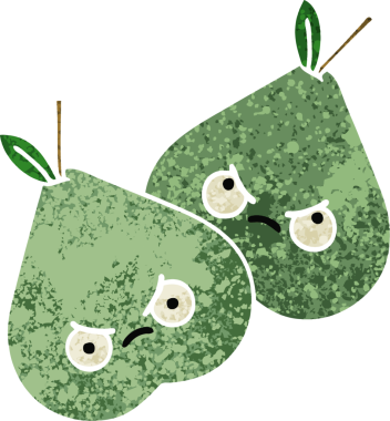 Bir insan tarafından çizilmiş yeşil bir armutun retro çizim tarzı karikatürü