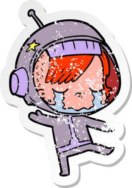 Bir insan tarafından çizilmiş ağlayan astronot bir kızın sıkıntılı çıkartması.