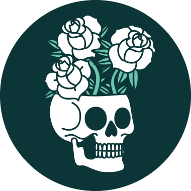 Bir insan tarafından çizilmiş kafatası ve güllerin ikonik dövme şekli