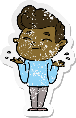 Bir insan tarafından çizilmiş mutlu bir çizgi film karakterinin sıkıntılı çıkartması.