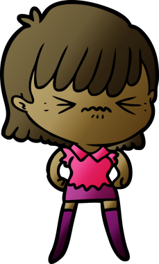 Bir insan tarafından çizilmiş kızgın çizgi film kızı.