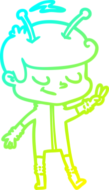 Bir insan tarafından çizilmiş dost canlısı bir uzay adamının soğuk çizgi çizimi.