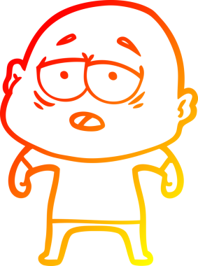 Bir insan tarafından çizilmiş, yorgun, kel bir adamın sıcak çizgi çizimi.