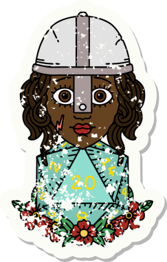 Retro Dövme Tarzı İnsan Dövüşçüsü Doğal 20 D20 zar atışıyla Bir insan tarafından çizilmiş