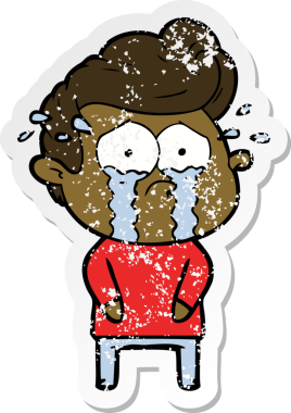 Bir insan tarafından çizilmiş ağlayan bir karikatür çıkartması.