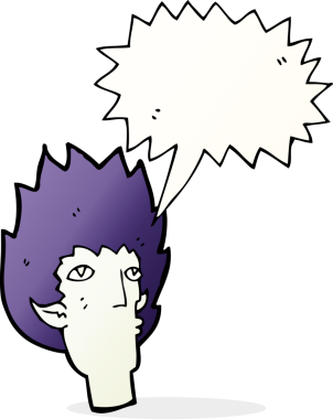 Bir insan tarafından çizilmiş konuşma balonlu vampir yüzü.