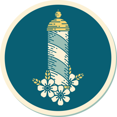 Bir insan tarafından çizilmiş geleneksel bir berber direği stili dövme çıkartması.