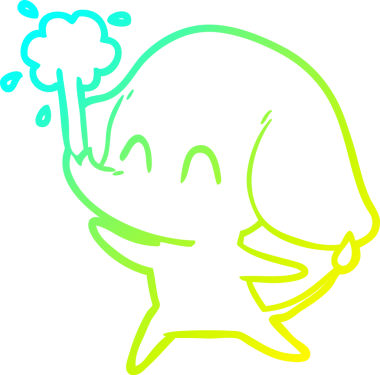 Bir insanın çizdiği suyu püskürten şirin bir filin soğuk eğimli çizgisi.