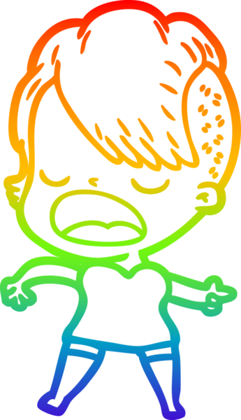 Gökkuşağı gradyan çizgi çizimi bir insan tarafından çizilen havalı hippi kız çizimi