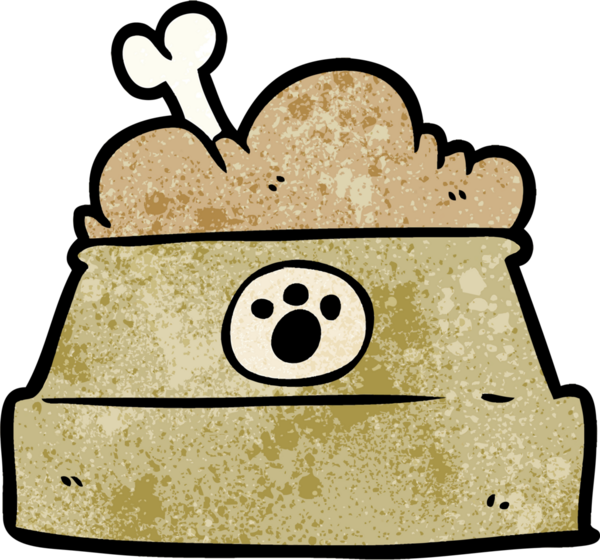 Bir insan tarafından çizilmiş bir kase köpek maması.