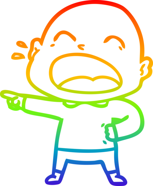 Gökkuşağı gradyan çizgi çizimi. Bir insan tarafından çizilmiş kel adam diye bağıran çizgi film.