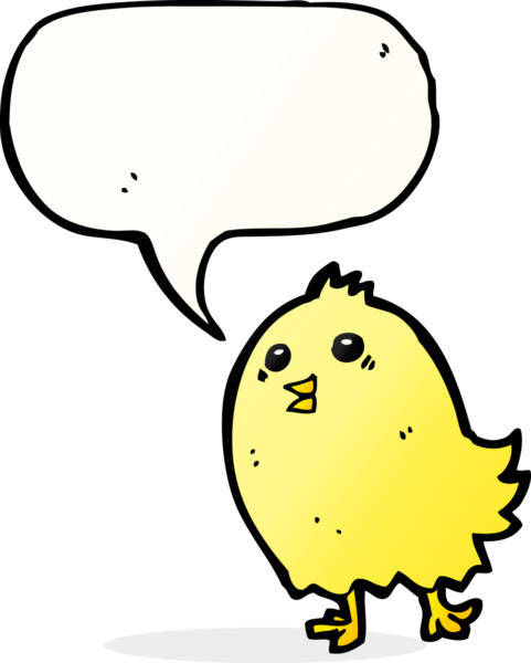 Bir insan tarafından çizilmiş konuşma baloncuklu mutlu sarı kuş.