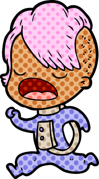 Uzay elbisesi içindeki havalı hippi kız bir insan tarafından çizilmiş.