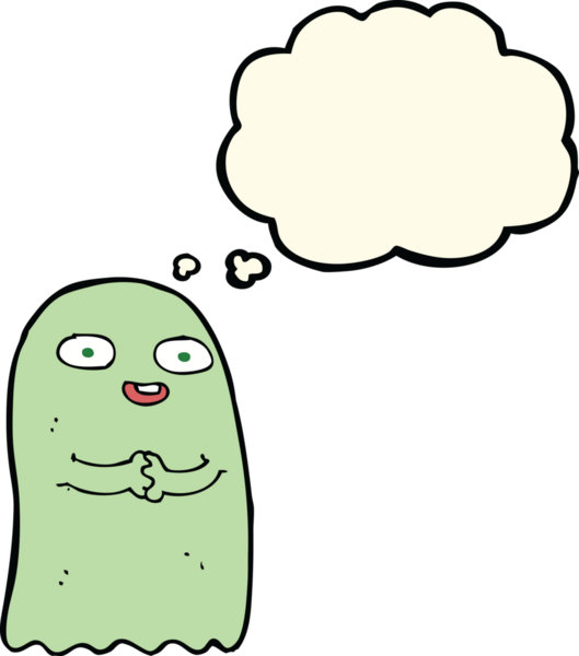 Bir insan tarafından çizilmiş düşünce baloncuklu komik çizgi film hayaleti.