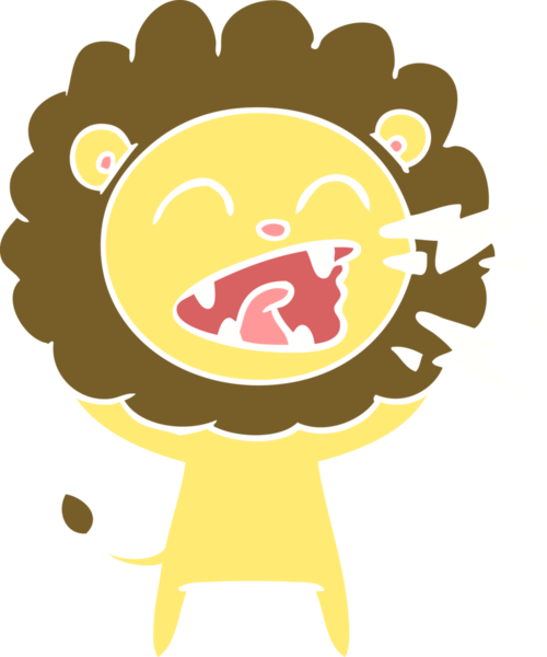 Düz renkli karikatür kükreyen aslan bir insan tarafından çizilmiş.