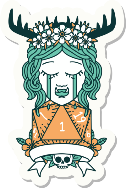 Ağlayan bir Ork Druid karakterinin çıkartması. Bir insan tarafından çizilmiş doğal bir rulo.