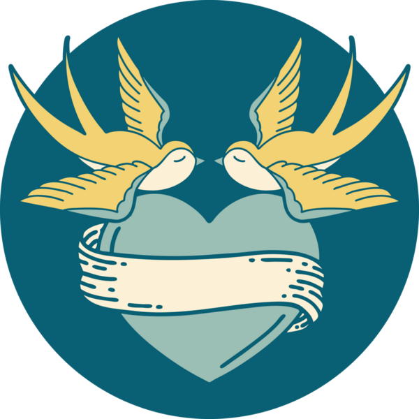 Kırlangıçların ikonik dövme şekli ve bir insan tarafından çizilmiş bir kalp.