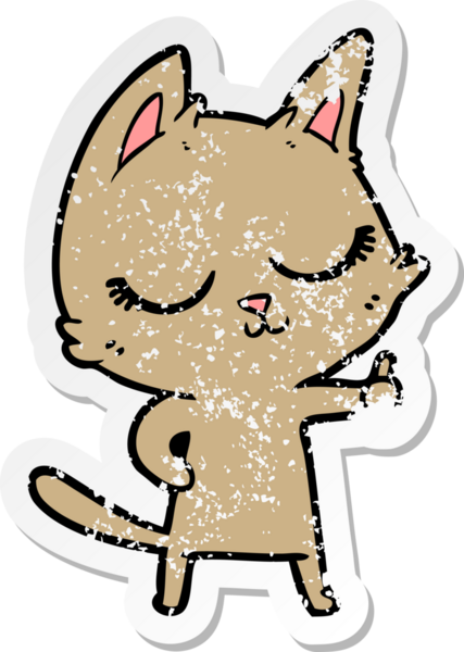 Bir insan tarafından çizilmiş sakin bir çizgi film kedisinin sıkıntılı çıkartması.