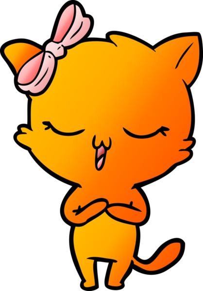 Bir insan tarafından çizilmiş kafasında yay olan çizgi film kedisi.