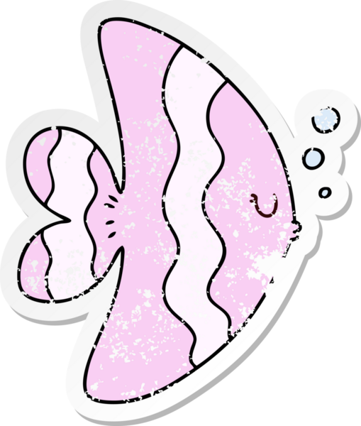 Bir insan tarafından çizilmiş garip bir el çizilmiş karikatür balığının sıkıntılı çıkartması