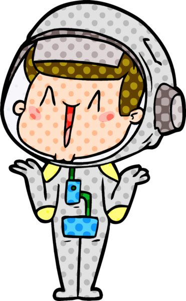 Mutlu astronot çizgi filmi bir insan tarafından çizilmiş omuz silkiyor.