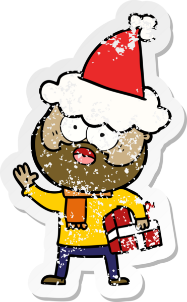 Bir insan tarafından çizilmiş Noel Baba şapkası giymiş sakallı bir adamın çizilmiş el yazısı.