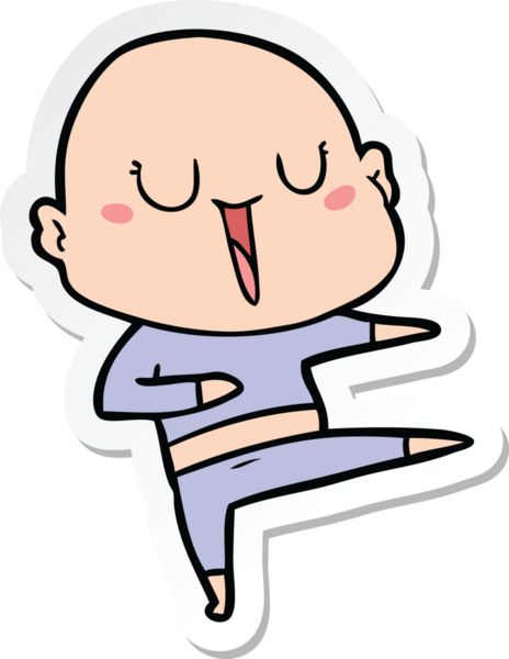 Bir insan tarafından çizilmiş mutlu, kel bir adamın çıkartması.