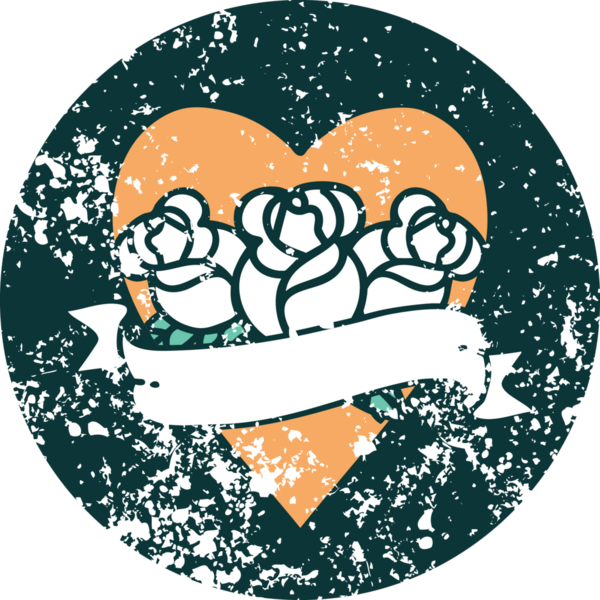 Bir insanın çizdiği çiçekli kalp ve pankartın sembolik dövmeli resmi.