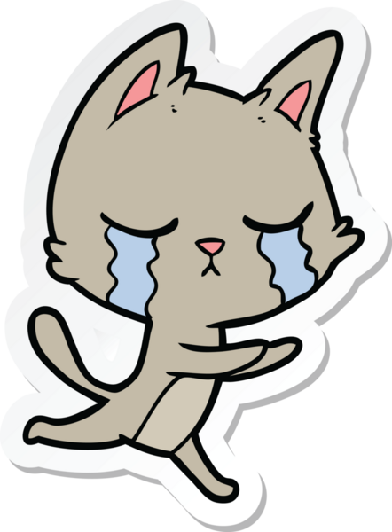 Bir insan tarafından çizilmiş ağlayan çizgi film kedisinin çıkartması.