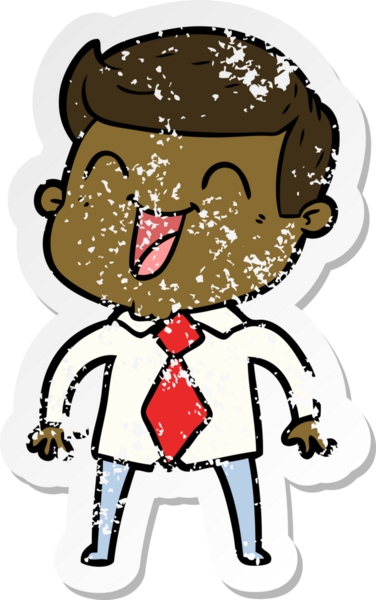 Bir insan tarafından çizilmiş gülen karikatür adamın sıkıntılı çıkartması.