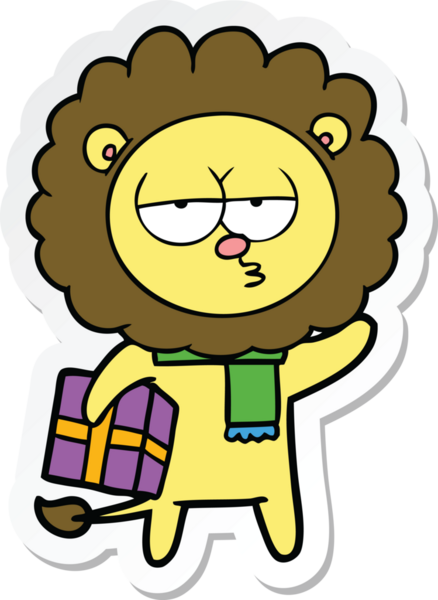 Bir insan tarafından çizilmiş karikatür, yorgun aslan çıkartması.