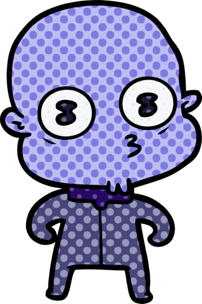 Bir insan tarafından çizilmiş garip kel uzay adamı çizgi filmi.