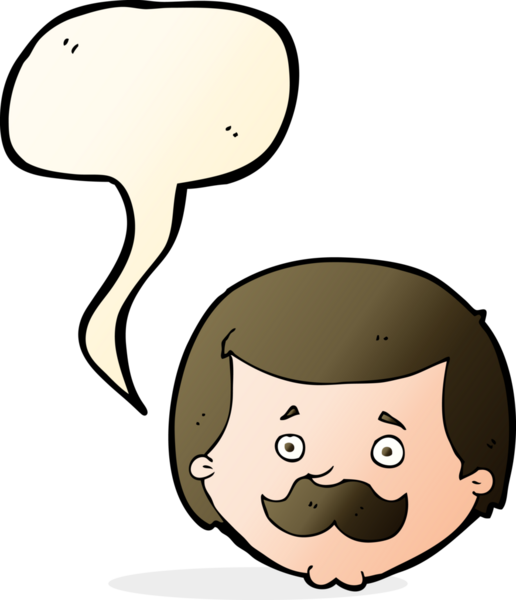 Bir insan tarafından çizilmiş konuşma balonlu bıyıklı bir çizgi film adamı.