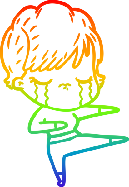 Gökkuşağı gradyan çizimi bir insan tarafından çizilmiş ağlayan bir çizgi kadın çizimi