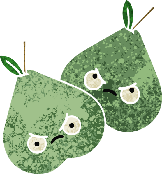 Bir insan tarafından çizilmiş yeşil bir armutun retro çizim tarzı karikatürü