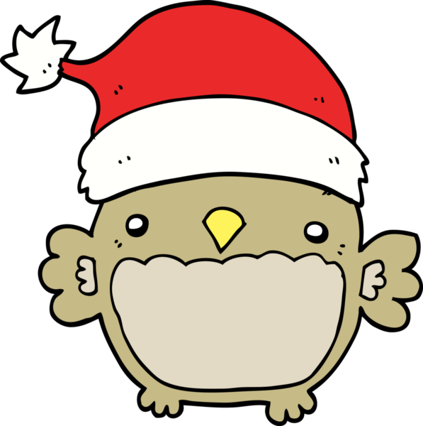 Bir insan tarafından çizilmiş şirin Noel baykuşu.